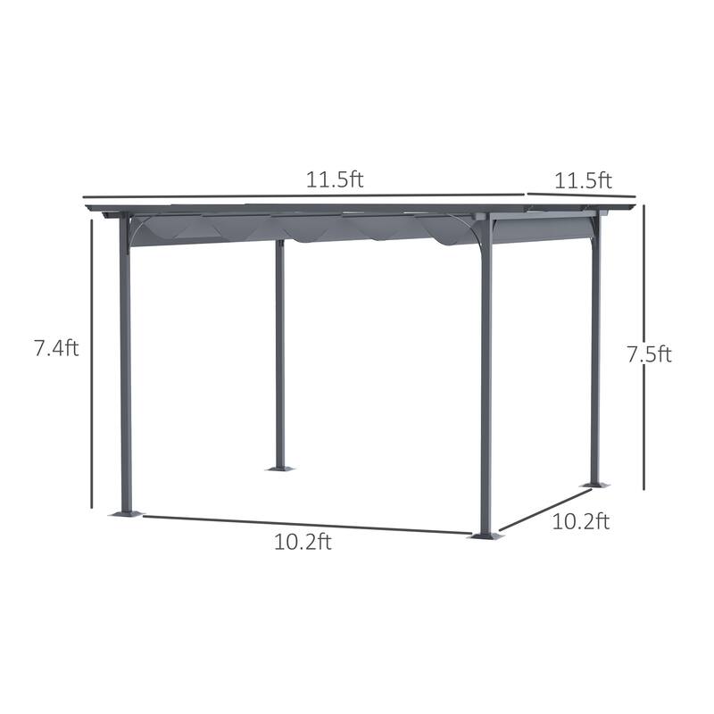 Outsunny 11.5' x 11.5' Retractable Pergola Canopy, Outdoor UV Protection & Sun Shade, Steel Frame