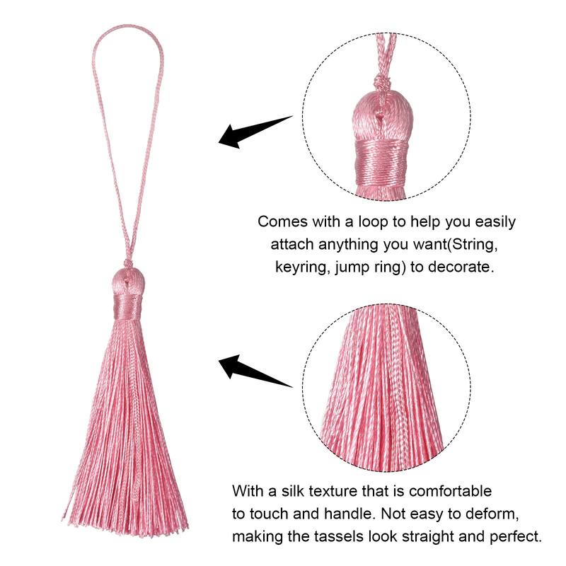 6.5" Silky Bookmark Tassels with Loop for DIY Craft Accessory, 20Pcs Pink