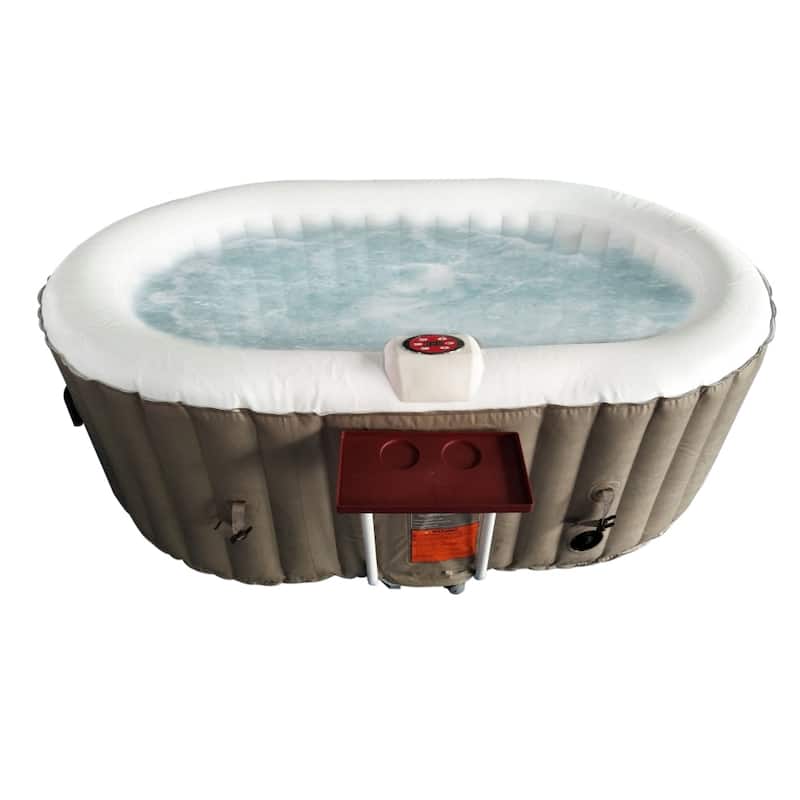 ALEKO Inflatable Hot Tub With Drink Tray Cover 2 Person Brown/White