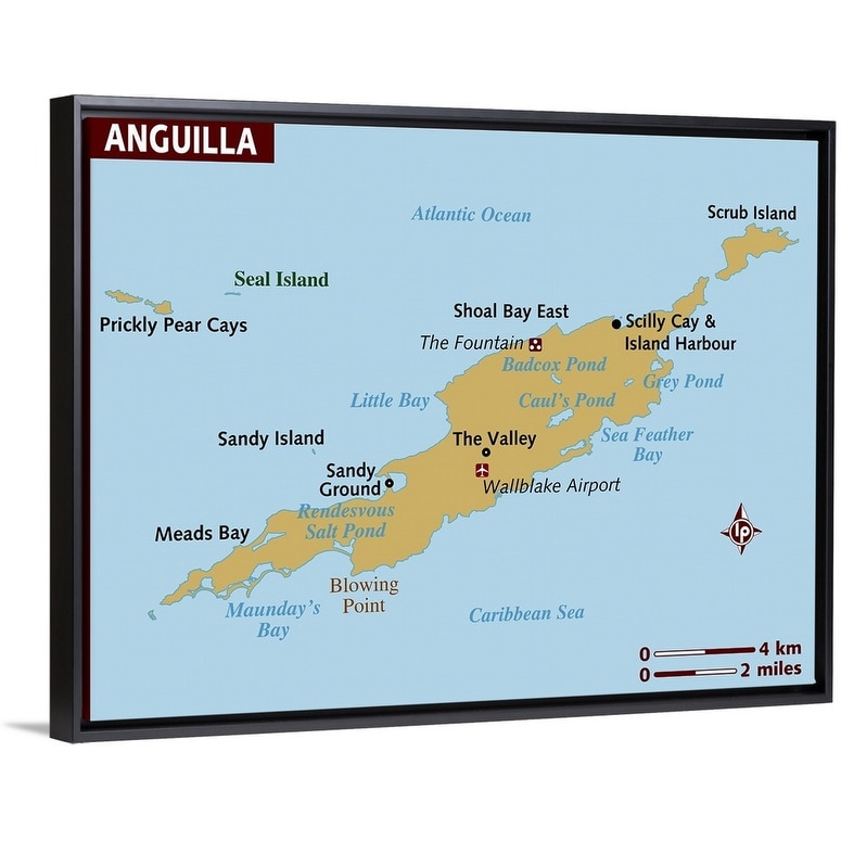 Map Of Anguilla Black Float Frame Canvas Art Overstock