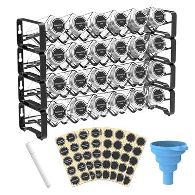 Auledio Houseware 4-Tier Metal Spice Rack with 24 Empty Spice Jars, 80 Spice Labels Marker and Funnel, Black