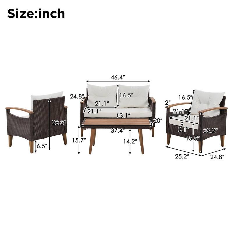 4-Piece Garden Furniture,Patio Seating Set,PE Rattan Outdoor Sofa Set