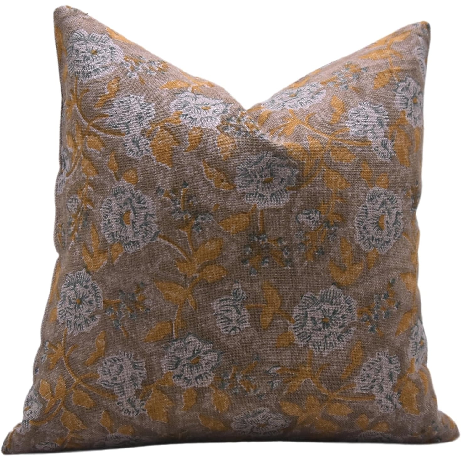 Fabdivine Farmhouse Thick Linen Hand Block Print Throw Pillow Cover Accent, Rameshwaram