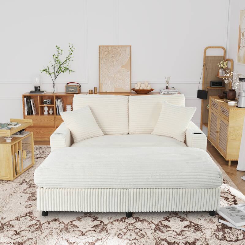 GDFStudio - Polyester 50.9" Loveseat Chaise with Cup Holders