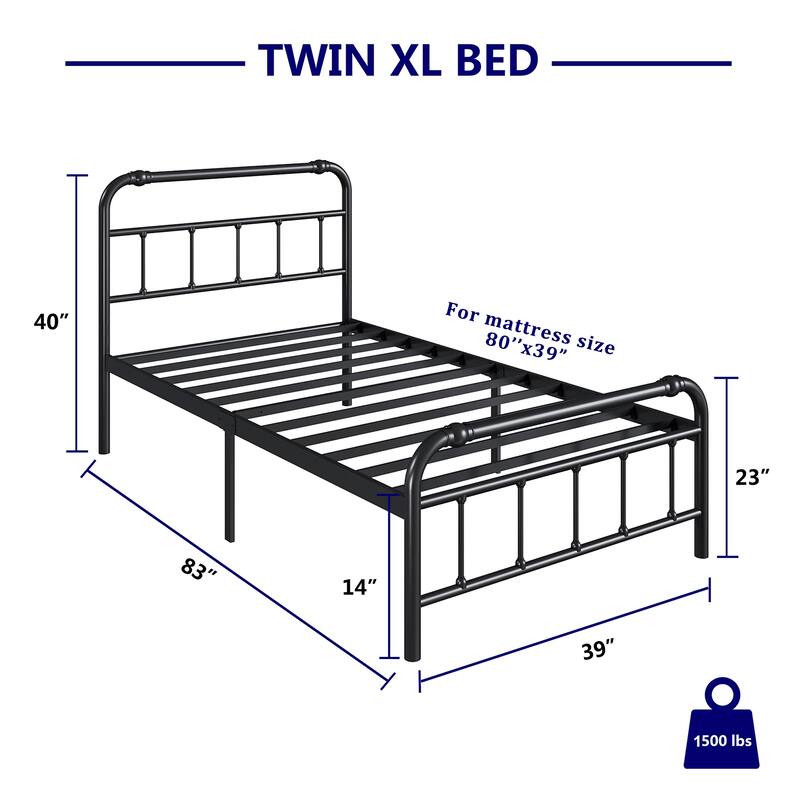 Metal Bed Frame with Victorian Style Wrought Iron-Art Headboard and Footboard