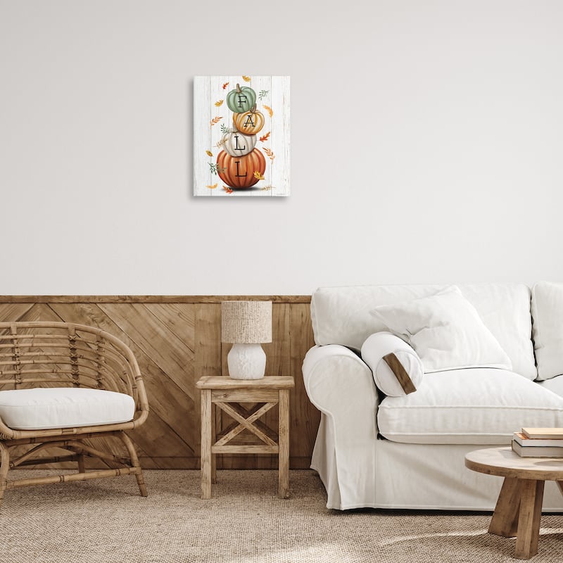 Stupell Falling Leaves & Pumpkin Stack Canvas Wall Art Design By Elizabeth Tyndall