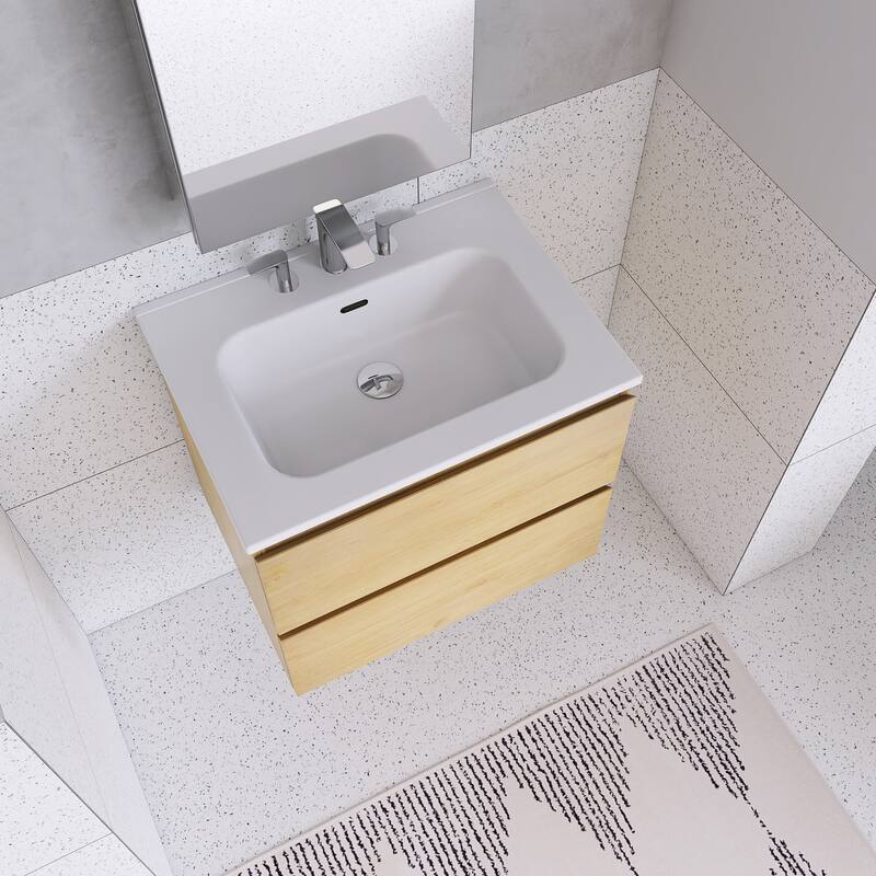 Floating Integrated Bathroom Vanity with Ceramic Sink, Three Faucet Holes