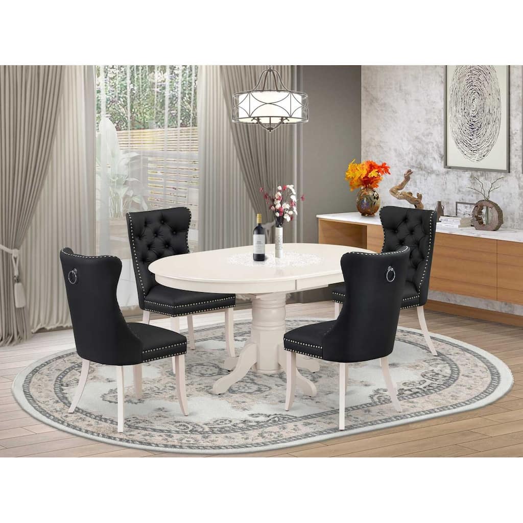 Modern 5 Piece Dining Set - Oval Table with 4 Linen White Chairs