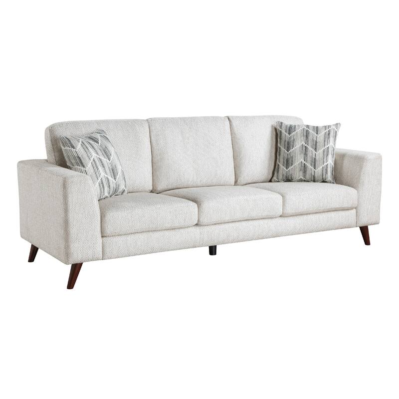 Ricca Sofa with 2 Pillows, Cloud White Chenille, Brown Legs, 87 Inch