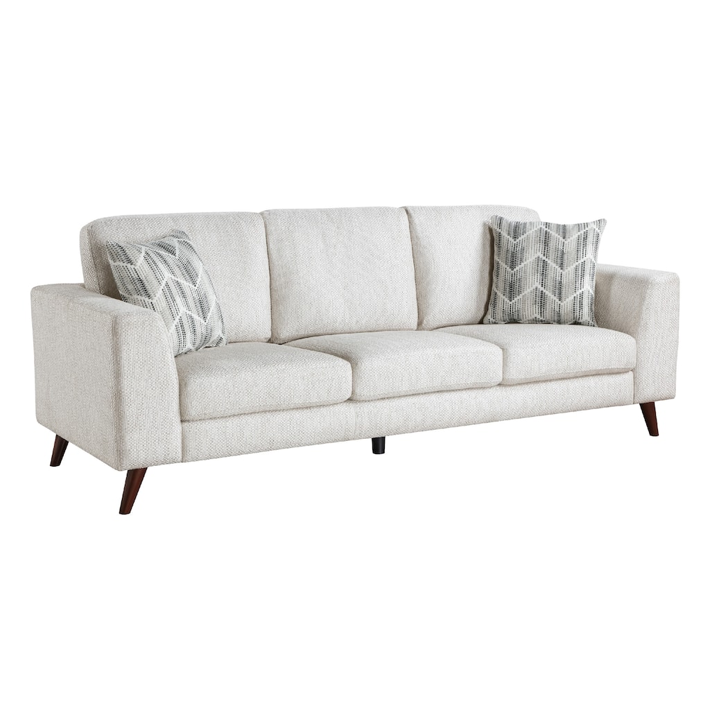Ricca Sofa with 2 Pillows, Cloud White Chenille, Brown Legs, 87 Inch