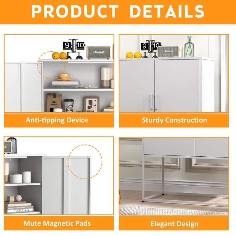 Modern Steel Storage Cabinet,Heavy Duty Buffet Sideboard with Adjustable Shelves