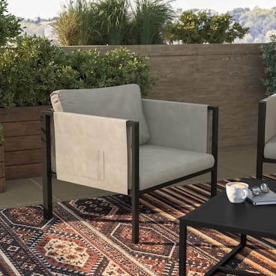 Steel Frame Patio Chair with Included Cushions & Storage Pockets
