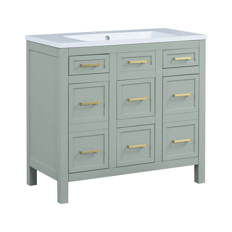 36 Inch Bathroom Vanity Cabinet with Resin Sink 4 Drawers 2 Doors