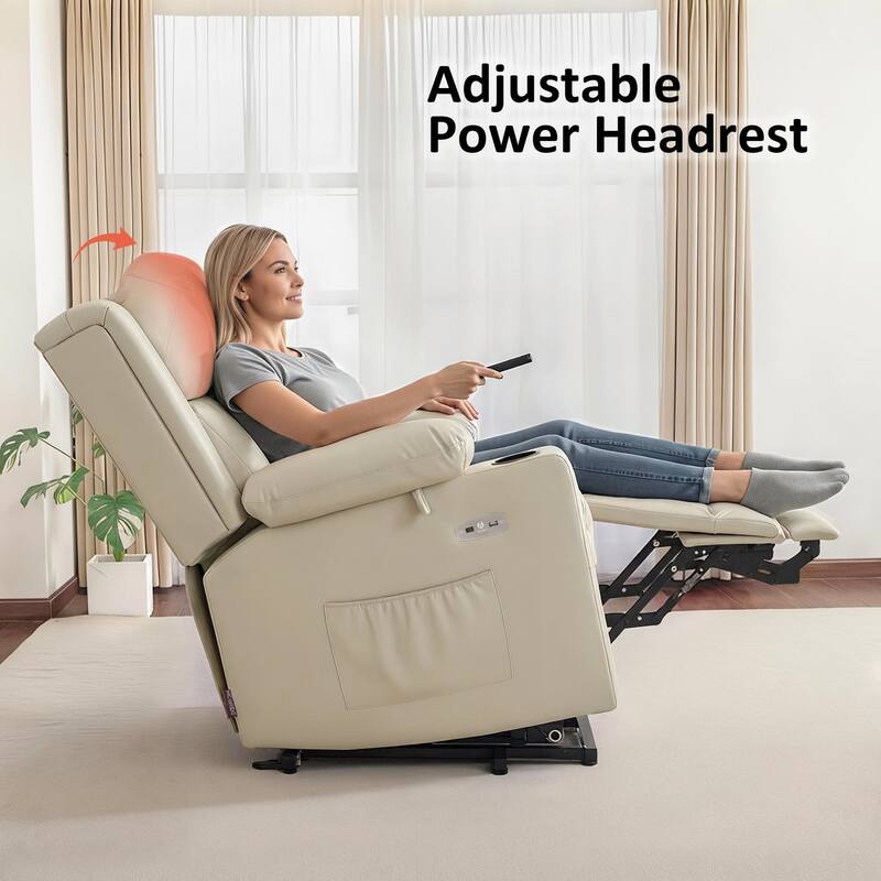 MCombo Lay Flat Dual Motor Power Lift Recliner Chair Sofa with Heat and Massage, Infinite Position, Faux Leather 7661