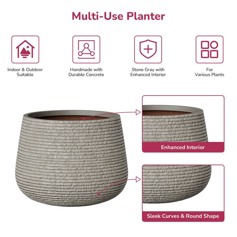 Upgraded Interior Concrete Round Planter with Draiange Holes