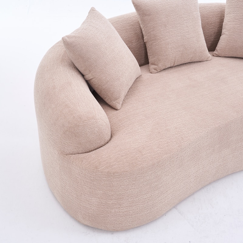 Chenille Curved Loveseat Sofa, Full Compression Sponge Sofa with 3 Pillow