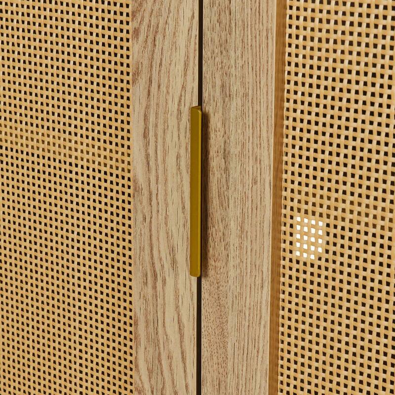 2-Door Curved Dining Cabinet - Elegant with Gold Trim and Woven Rattan Doors