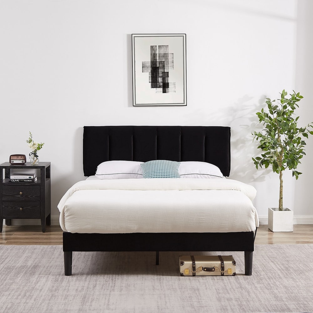 Javlergo Velvet Upholstered Platform Bed Frame with Adjustable Headboard 7.9 Inch Underbed Storage Bed Frame for Small Spaces