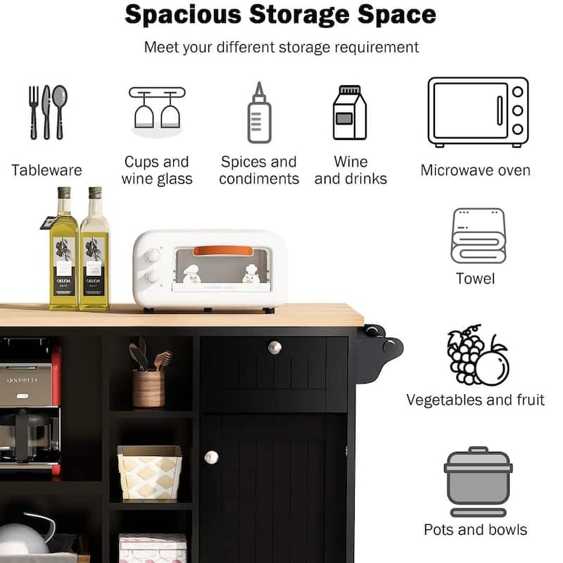Kitchen Island Cart with Wheels,Storage Cabinet, Solid Wood Desktop