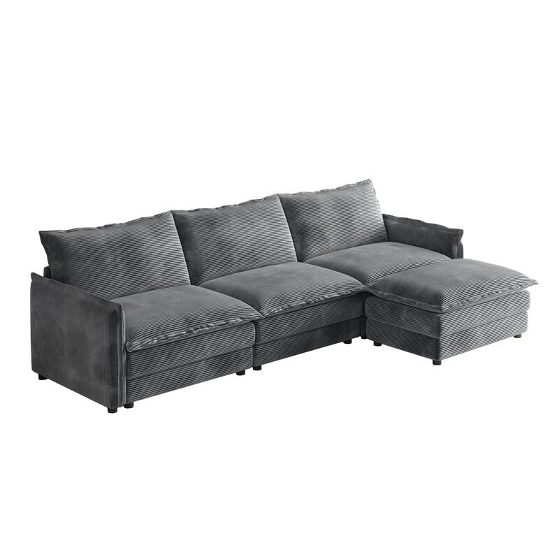 109" Corduroy 3-Seater Cloud Sectional Sofa with Movable Ottoman