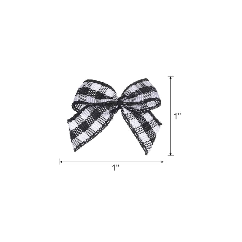 100Pcs Mini Gingham Ribbon Bow 1" Checkered Fabric Satin Ribbon Bows - Black