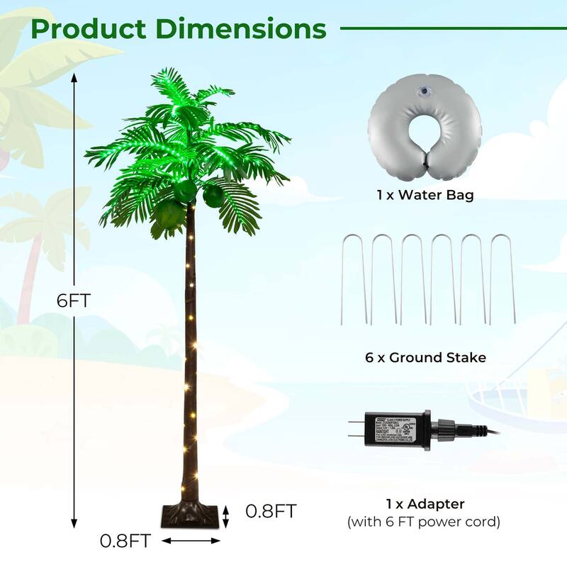 Costway 6 FT LED Lighted Artificial Palm Tree Hawaiian Style Tropical - See Details