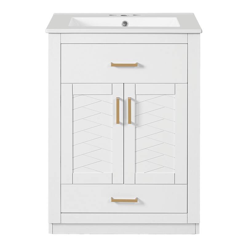 24" Bathroom Vanity with Integrated Ceramic Sink, Cabinet with 2 Doors, 1 Tip-out Drawer