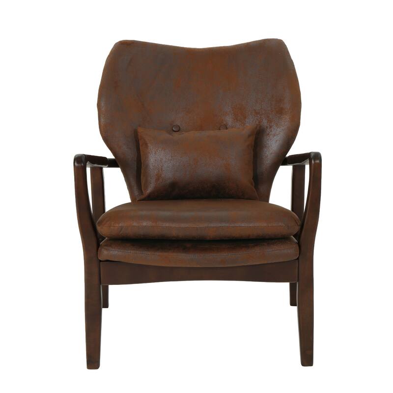 Fabric Mid-Century Club Chair with Wood Frame and Tufted Back