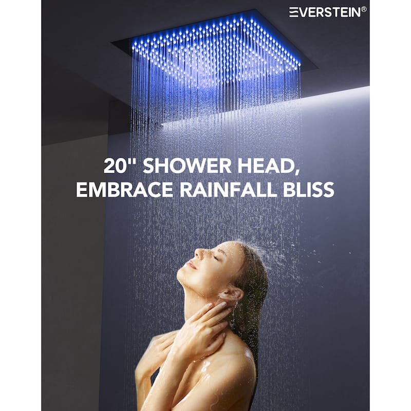 64 Color LED Mood Lighting Thermostatic Shower System,20"Ceiling-Mount Shower Head with 3-Functions Spray