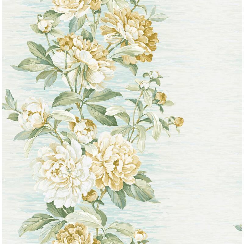 Seabrook Designs Fiona Floral Stripe Unpasted Wallpaper - 20.5 in. W x 33 ft. L - Metallic Buttercup