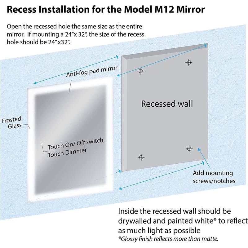 Dyconn Faucet Royal Tempered Glass Wall Mounted Backlit LED Bathroom Vanity Mirror with Touch and Tri-Color
