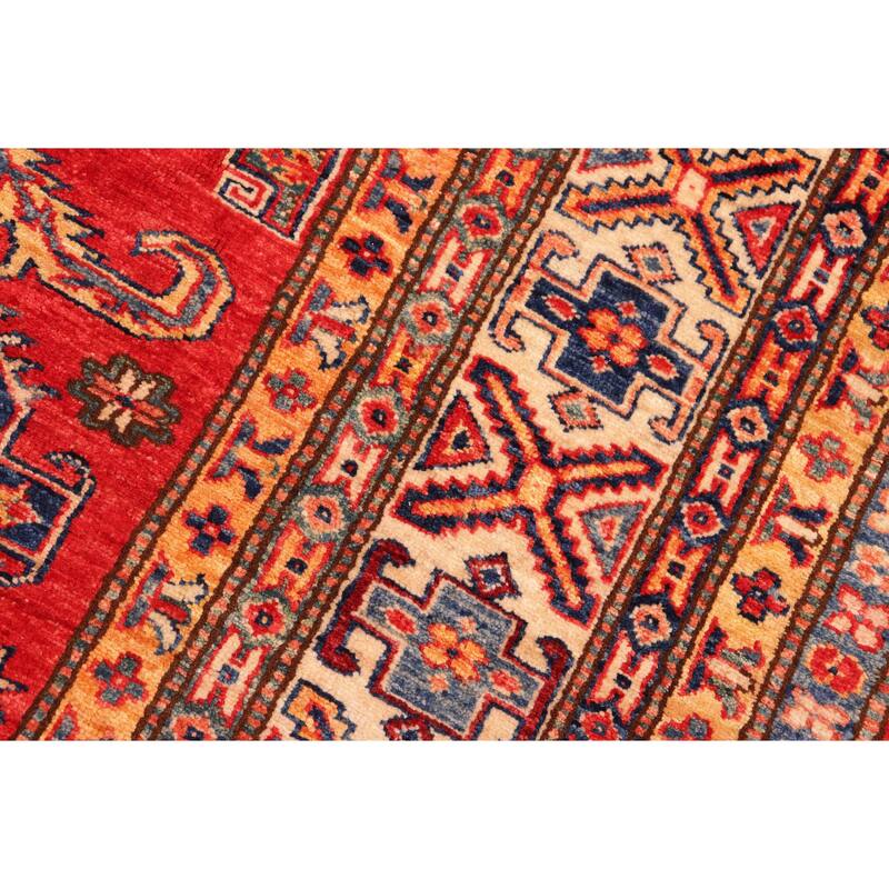Rustic Super Kazak Blaze Red/Beige Hand Knotted Wool Rug - 8'3'' x 9'8''