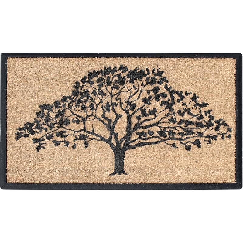 A1HC Natural Coir & Rubber Hand Flocked Large Door Mat - 30"X48" - Beige/Black