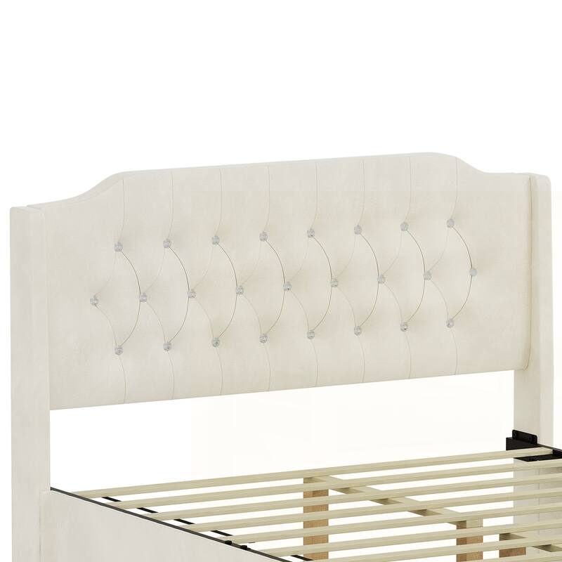 Tufted Upholstered Bed Frame with Crystal Button Accents