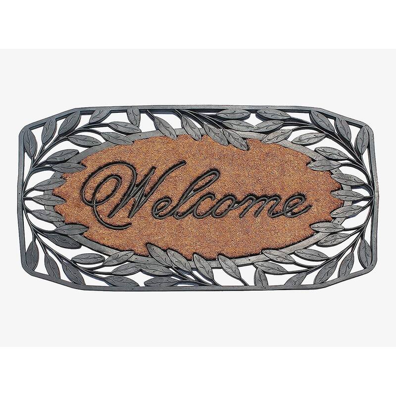 A1HC Rubber/ Coir Brush Welcome Doormat 23" X 38", Mesh Border - Leaf Border Welcome