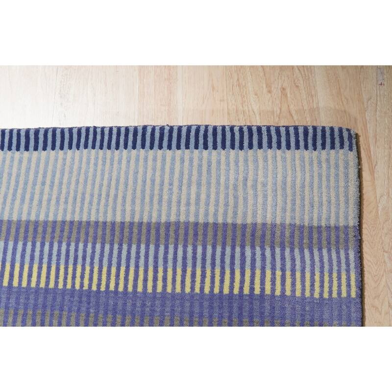 Hand-Knotted Wool Knotted Striped Rug, 4' x 6', Lavender Area Rug, Soft Elegant Pattern for Home Decor - L