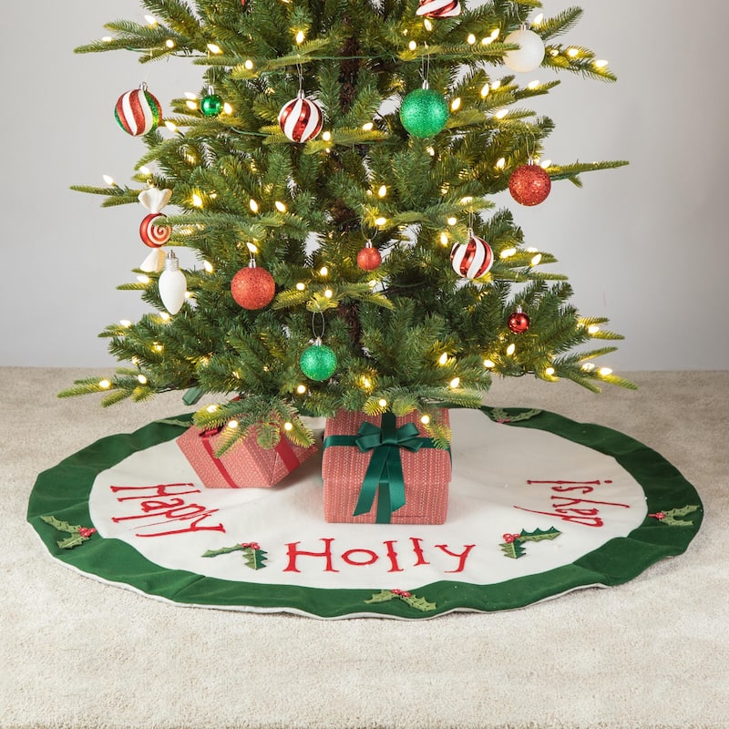 Glitzhome 48"D Traditional Dachshund Happy Holly Days Christmas Tree Skirt With Border