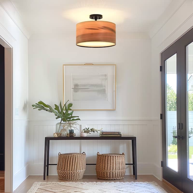 Breaux Wood Veneer Drum Semi Flush Mount Ceiling Light
