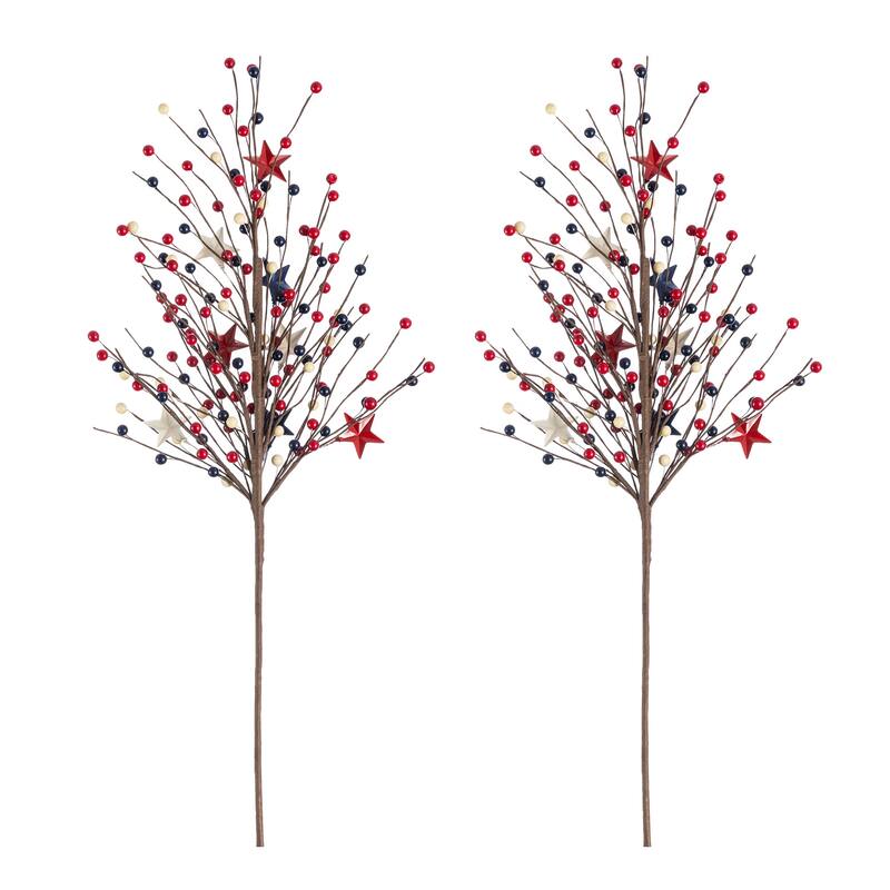 Glitzhome 28"H Set of 2 Patriotic/ Americana Stars and Berry Picks