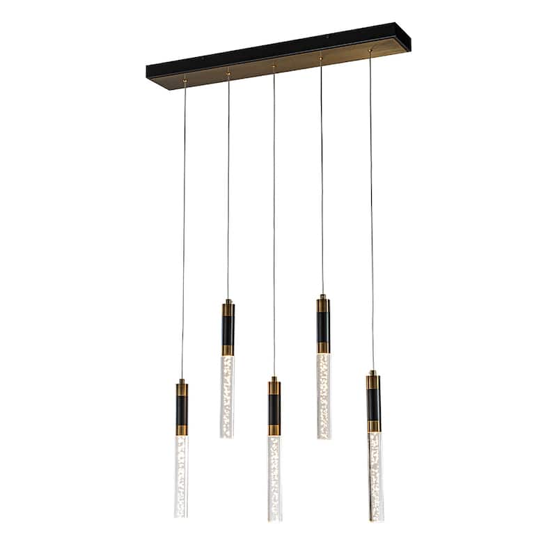 12'' Modern 5-Light Seeded Bubble Glass Cluster Integrated LED Staircase Chandelier Pendant Light In Matte Black - W12''