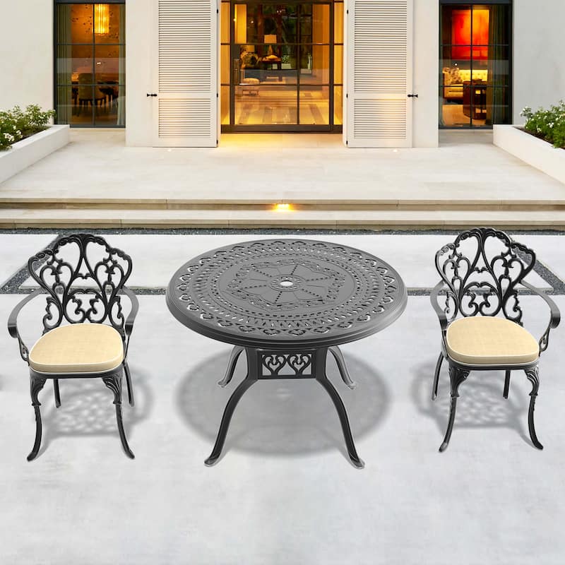 3 Piece Patio Bistro Set with Cushions, Bistro Chairs and Table with Umbrella Hole