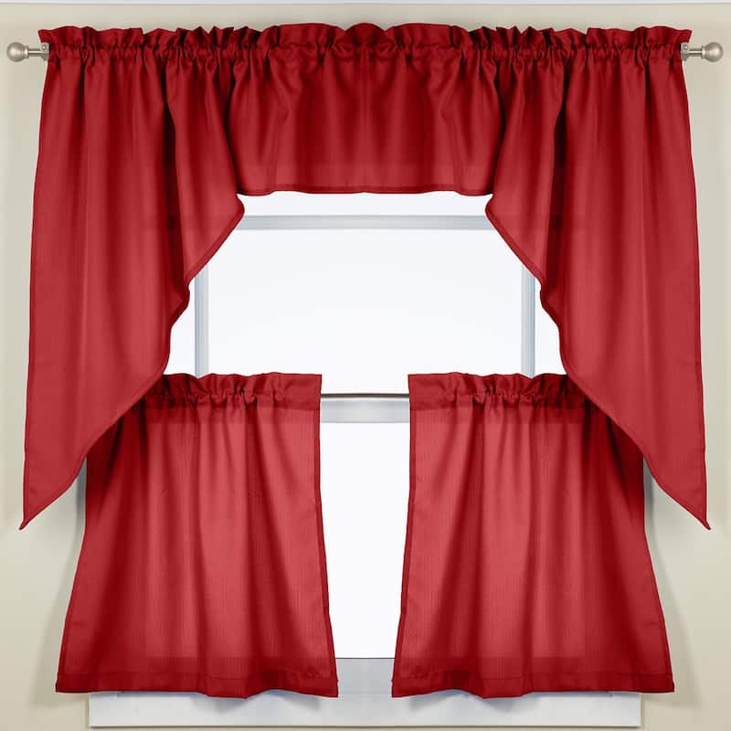 Opaque Ribcord Kitchen Curtain Pieces - Tiers/ Valances/ Swags - swag pair - wine