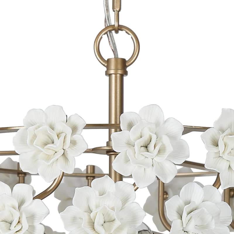 Veitchii Modern Farmhouse Drum Chandelier French Country 3-light Handmade Ceramic Flower - D16" x H 72"