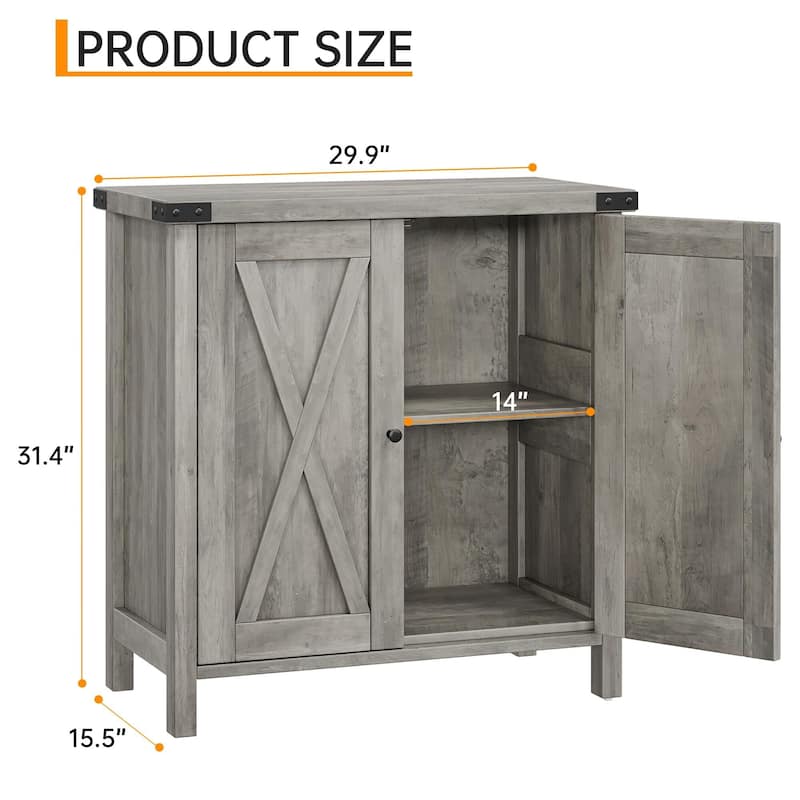 Storage Cabinet 15.7" d x 30" w x 31.5" h, Sideboard Buffet Cabinet with 2 Doors and Adjustable Shelves