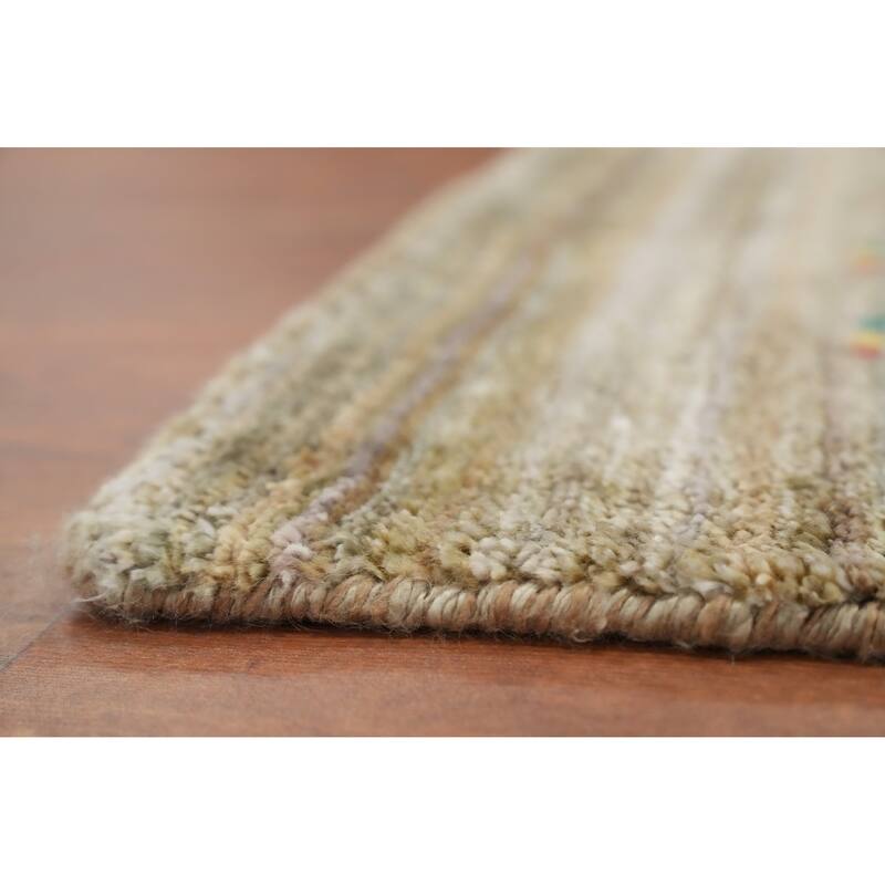 Hand Knotted Oriental Viscose Silk Carpet Tribal Animal Pictorial Multi-Colored Gabbeh Area Rug - 9' 2'' X 9' 0''