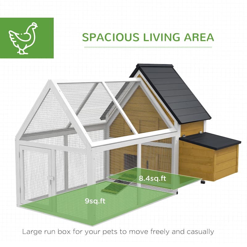 Large Wooden Chicken Coop with Nesting Box and Removable Tray Observation Windows for Backyard Poultry