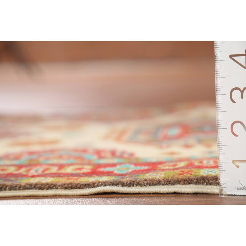Geometric Kazak Accent Rug Hand-Knotted Beige Wool Carpet - 2'1"x 2'10"