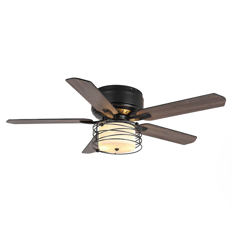 48" Reversible Wood 5-Blade Black Flush Mount Ceiling Fan with Remote