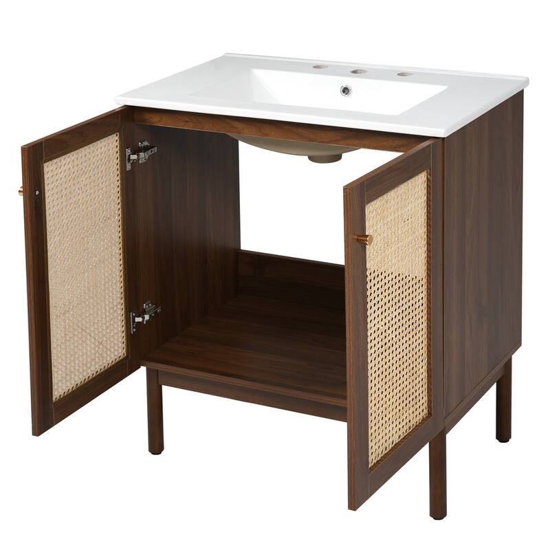 GDFStudio - Lilia 30" Bathroom Vanity with Handwoven Bamboo Doors & Soft-Close Design