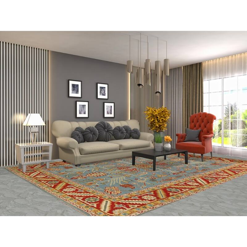 Light Blue Heriz Serapi Oriental Area Rug Handmade Wool Carpet - 8'10" x 11'11"